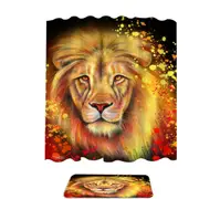 Artwork Neon Orange Lion Shower Curtain