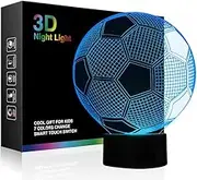 Wiscky Soccer Night Lights for Kids 3D Illusion Football Lights Lamp 7 LED Colors Changing Touch Table Desk Lamps Decorative Lighting Cool Toys Gifts Birthday Holiday Xmas Gifts Sports Theme Fans