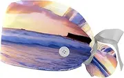 [YTYVAGT] 2-Pc,Gourd-Shaped Working Cap,Fisherman Hat with Buttons and Cotton Sweatband,Violet Beach Sky Landscape Pattern