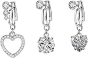 [Niaspi] 3Pcs Heart Round Fake Belly Button Rings Clear CZ Stainless Steel Clip On Non Piercing Belly Navel Barbell Rings Fake Belly Button Piercing Jewelry, Stainless Steel, Cubic Zirconia