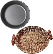 LIGIGWASH 1Set Round Non Stick Iron Grilling Plate with Rattan Basket Steak and Grilled Fish Serving Pan for Convenient Home Cooking and Entertaining