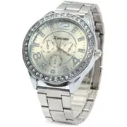 Watches Male Quartz Watch With Diamond Bezel Stainless Steel Band Silver