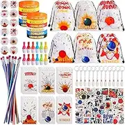 Sweetude 140 Pcs Bowling Party Decorations Bowling Party Favors Bags Keychain Ballpoint Pen Stickers Mini Notepads Silicone Wristband Badge Pencil for Birthday Party Supplies School Prizes