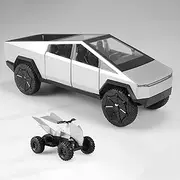 Cybertruck with Cyberquad Car Toy 1:24 Cyber Toy Trucks Sliver Cybertruck Metal Diecast with Lights Sounds Effects, Fun Toys Great Gifts Idea