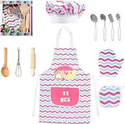 11Pcs Kids Cooking and Baking Set, Kids Cooking Playset, Chef Dress Up Outfit Set, Kids Apron, Chef Hat, Kitchen Set for Kids, Children Chef Career Role Play, Girls Dress Up Pretend Play Gift