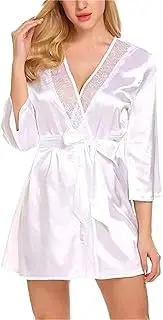 [UTOQIA] Pajama Robe Women's Sexy Lace Pajamas Bathrobe Satin Rrobes Bathrobe Sexy Nightgown Bathrobe Lounge Bathrobe