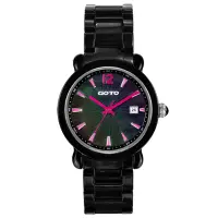 在飛比找Yahoo奇摩購物中心優惠-GOTO 躍動元素時尚陶瓷腕錶-黑x粉紅時標/40mm