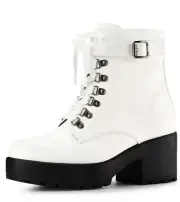 Allegra K Women's Zip Chunky Heel Platform Combat Boots Shiney White Size 10