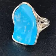 Navajo Adjustable Wire Sterling Silver Blue Kingman Turquoise Ring Sz 8 13539