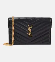 [Saint Laurent] Saint Laurent Cassandre Envelope leather wallet on chain One Size black