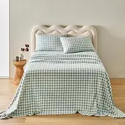 MyHouse Printed Flannelette Sheet Set - Sage Check - King Single