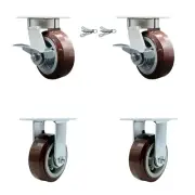 5 Inch Kingpinless Poly on Polyolefin Caster Set 2 Brake and Swivel Lock 2 Rigid
