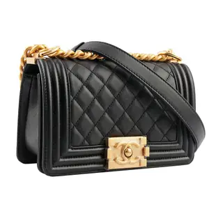 【CHANEL 香奈兒】經典金釦小牛皮 Boy Chanel 20cm (黑色)/ 平行輸入