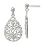 Sterling Silver Polished Twisted & Diamond-Cut Teardrop Post Dangle Earring