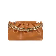 Women PU Leather Pleated Handbag Fashion Stone Pattern Thick Chain Shoulder Crossbody Bags Vintage Solid Color Cloud Purse