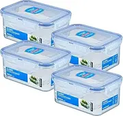 LocknLock 4-Pack HPL811 Rectangular Food Storage Containers, 600ml, Microwave & Freezer Safe, Airtight Clip-On Lids, 151 x 108 x 69 mm