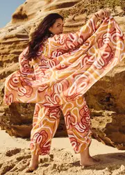 [TS] Taking Shape Elverina Garbara Linen Duster Size 18 in Print - Plus Size Women's Cardigans Print
