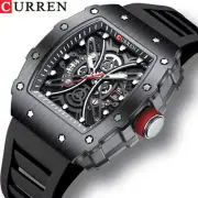 COOL Men Quartz Date Skeleton Waterproof Soft Silicone Strap Luxury Sports Watch