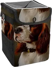 Car Trash Can with Lid and Storage Pockets Leak-Proof Organizer,Waterproof Garbage Can,Cute Cavalier King Charles Spaniel Dog