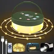 Camping String Lights, All in 1 USB Rechargeable Lantern with Remote Control Timer, 33Ft Strip 8 Light Modes Portable Organized Tent Lamp for Hiking, Events Decor Outdoor IP44 Waterproof