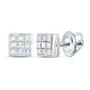 14kt White Gold Womens Princess Diamond Square Cluster Stud Earrings 1/4 Ct