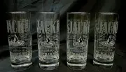 4 PC SET of NWOT JACK DANIEL'S HIGHBALL GLASSES - Clear Glass w/Etched Logo 10oz