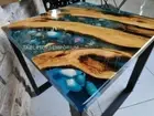 Blue Epoxy Resin Coffee Table Top Square Shape Luxury Home Interior Furniture De