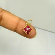 18K Gold Natural Ruby With Diamond Charm For Women,Minimalist Jewelry