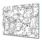 Glass Worktop Saver Kitchen Doodle cats Black and white for Funny 60x52