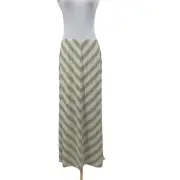 Chicos Chevron Maxi Skirt Womens Size 1 Beige Colby Stretch Waist Pull On