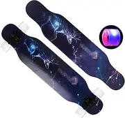 Sports Longboard Skateboard, 42.5" 8-Layer A Grade Maple Wood Four-Wheel Flash Double-Sided Nightmare Patterned Brush Street Dance Step Board Suitable for Adult Men Women