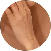 [Gokeey] Gold Hand Chain Bracelet for Women Trendy, Dainty 14k Gold Ring Bracelet Hand Chain Finger Ring Slave Bracelet Cubic Zircon Hand Jewelry for Women Summer Beach Jewelry