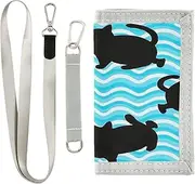 [miaozhen] Wave Pattern Cartoon Cat Black trifold card wallet cool gifts pop colorful card wallet with lanyard billetera tarjetero para hombre, wave pattern cartoon cat black, 1 size