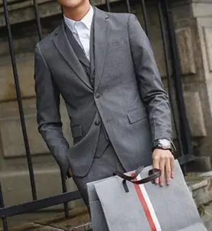 FINDSENSE品牌 韓國男 英倫迷彩拼接 三件式西裝外套 成套西裝 修身西裝 西裝外套 外套+背心+褲子