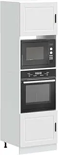 Oven Cabinets 2 pcs Porto White Engineered Wood Cabinet Storage Kitchen Furniture with Adjustable Feet, 60x57x207 cm, Functional Space-Saving Design for Pantry, Doors & Shelves