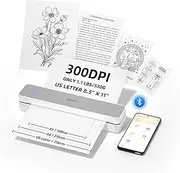 HPRT Portable Printer Wireless Travel Printer Support 8.5 x 11 US Letters and A4 Thermal Paper, 300 DPI Bluetooth, Inkless Thermal Printer, Compatible with Android and iOS Phones and