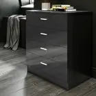 Bedroom High Gloss Bedside Table 4 Drawers Black Storage Cabinet Home Furniture