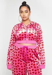 [Sugar Thrillz] Plus Loyal Maneater Velour Track Jacket-Pink