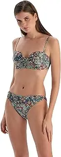 [Dagi] Women's Terracotta Blue Fashion Knitted Underwire Strapless Full Cup Removable Strap Bikini Top, Terracotta Blue