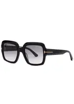 Tom Ford Kaya Square-frame Sunglasses, Sunglasses, Black, Square Frame, Acetate, Designer Engraved Lenses, 100% UV Protection ONE SIZE
