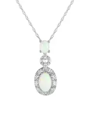 14K 0.08 ct. tw. Diamond & Opal Pendant Necklace