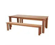 Barbados Outdoor Teak 2.4m Rectangle Table with 2 Bench Seats FSC Certified Teak Timber - Outdoor Teak Tables -