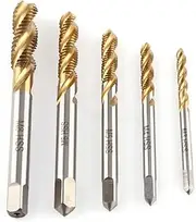 QANYEGN 5Pcs Spiral Flute Threaded Taps, HSS Spiral Fluted Screw Taps, M3 M4 M5 M6 M8 Thread Tapping Tool