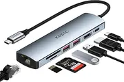 10Gbps USB C Hub Ethernet HDMI Adapter, KOZYC 7-in-1 USB C Hub with HDMI 4K@60Hz, 1Gbps Ethernet, 2X USB 3.2, SD/TF, 100W PD, Support Extend/Mirror Displays, Compatible with MacBook Pro/Air, Dell XPS