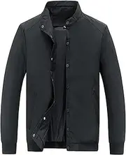 [Maiyifu-GJ] Men Slim Fit Softshell Lightweight Jacket Fall Casual Snap Front Windbreaker Long Sleeve Relaxed Fit Varsity Coat