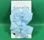 Light Blue Hair Bow Clips Grosgrain Ribbon Baby Toddler Girl Hair Barrette Set
