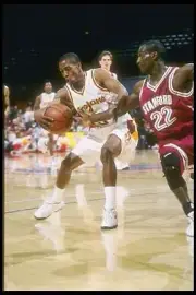 Gary Johnson USC Trojans moves the ball as Stanford Cardinal guard- Old Photo