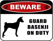 Beware Guard Basenji (Silhouette) on Duty Laminated Dog Sign