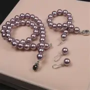10MM purple shell pearl knot necklace bracelet earrings Healing Chakra Men