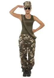 Khaki Camo Female Army Soldier Military Camouflage Fancy Dress Costume Au 12-14